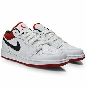 Nike Air Jordan 1 Low GS White Red Black Sneakers Big Boy Youth 7Y Woman 8.5